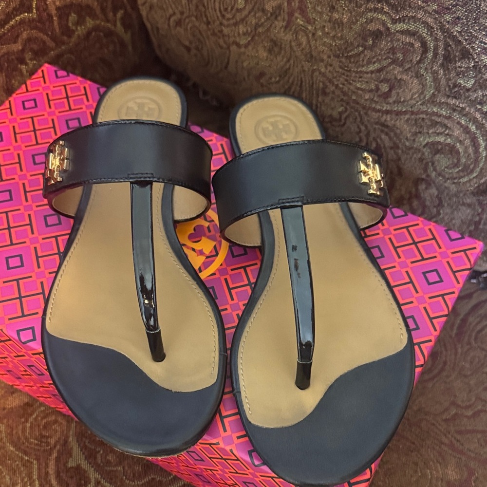 Tory Burch Black and Gold Sandals